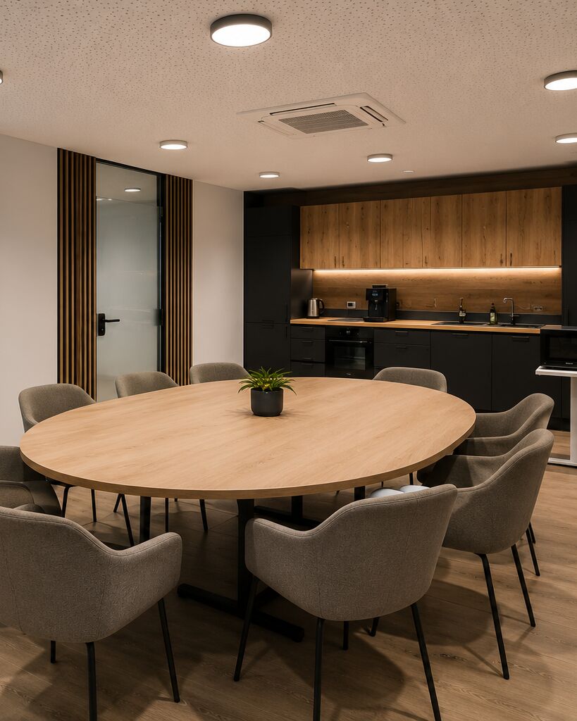 Versammlungsraum mit Küche bei FlexOffice Wemperhardt